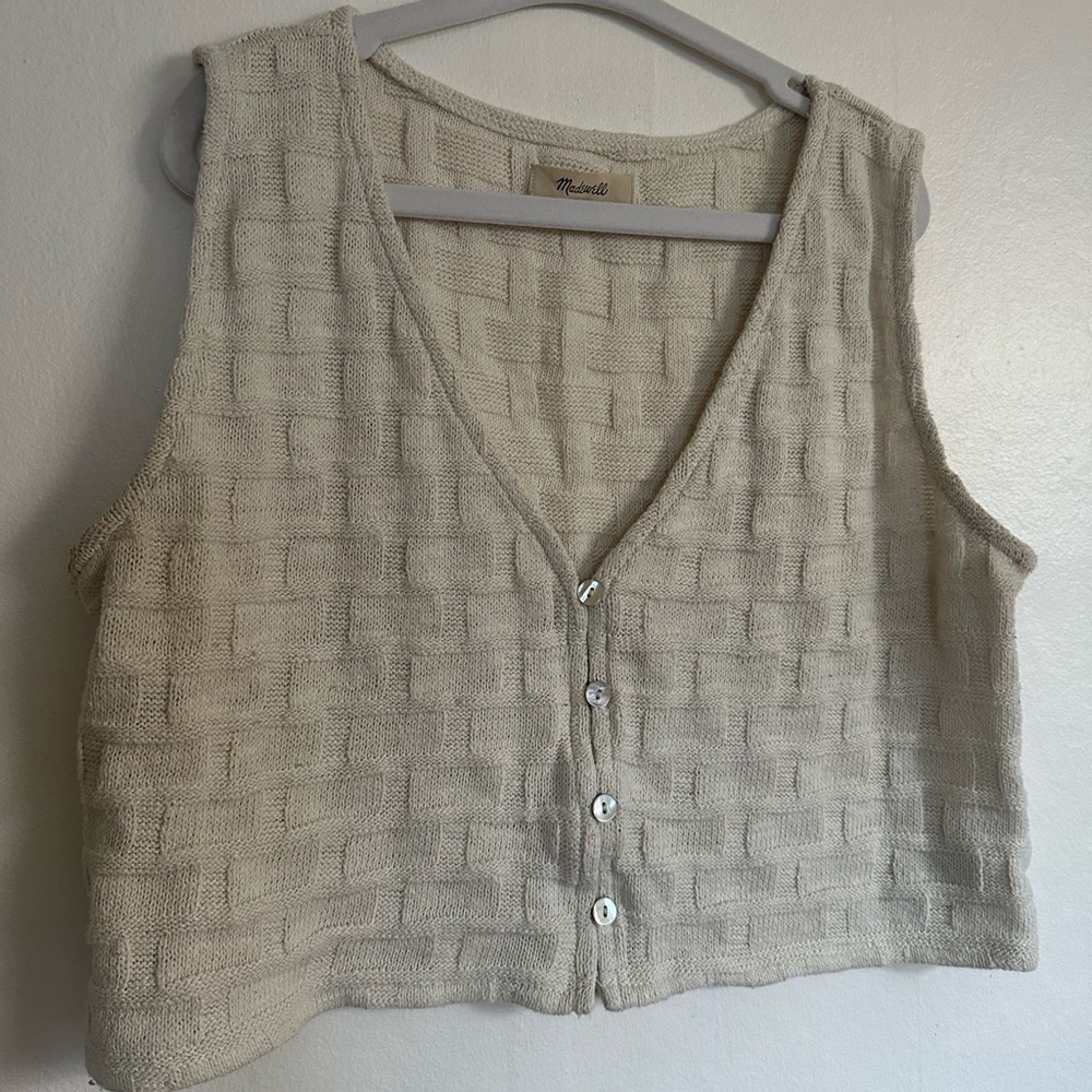 Madewell Cream Textured Knit Button-Front Crop Tank